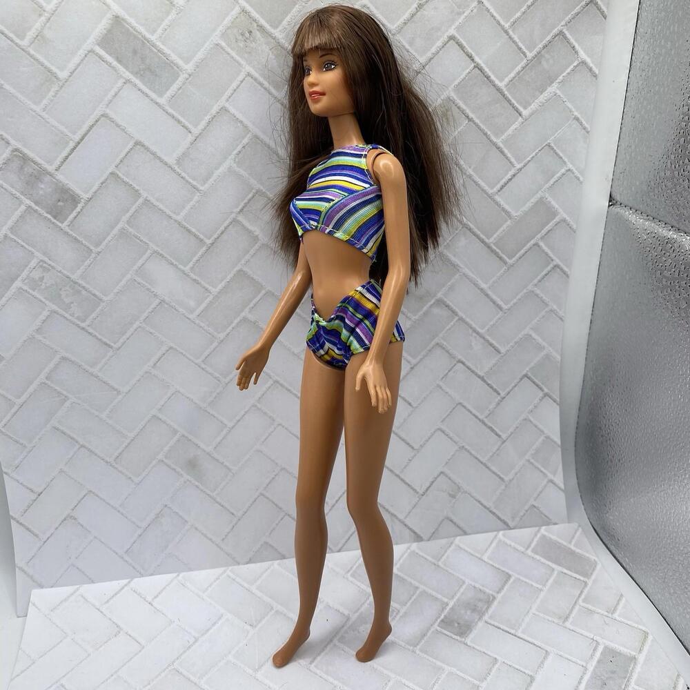 Sunsation Teresa Barbie Doll 54196 Blue Striped Swim Suit Vintage